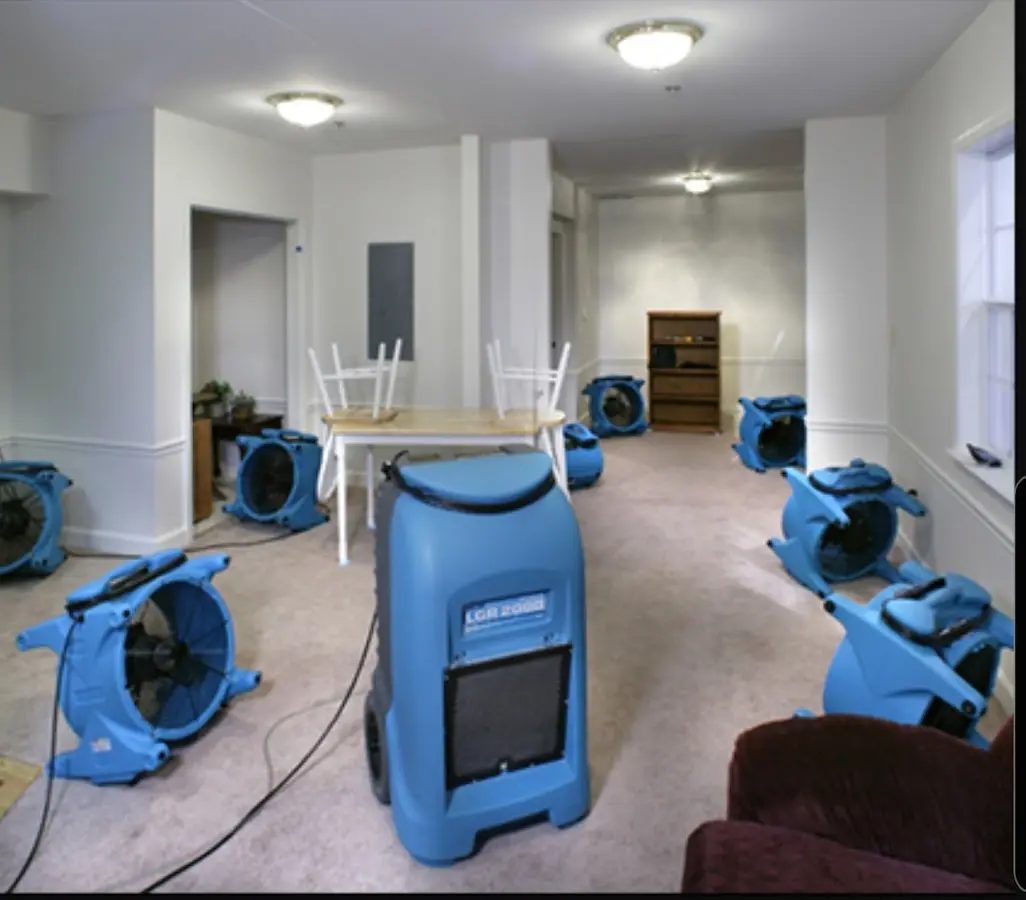 Air movers and dehumidifier setup for Water Damage Restoration in Deschutes River Woods